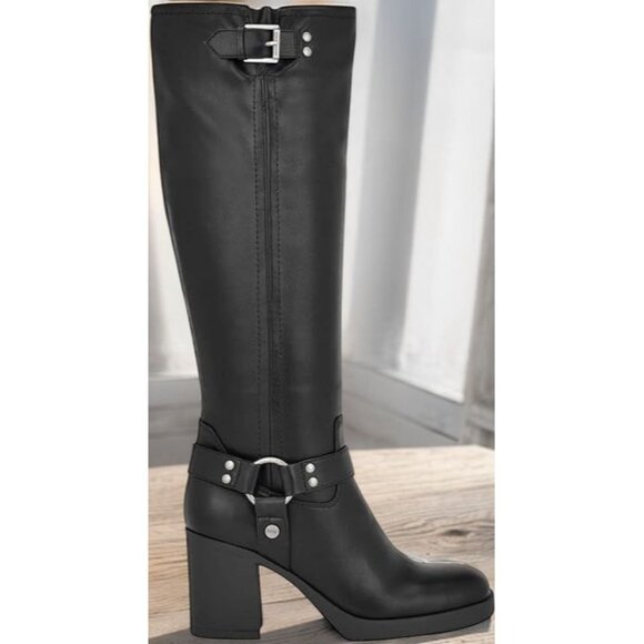 Nine West Women's Black Caba Heeled Harness Square Toe Boots Size 7M NIB - Picture 1 of 5